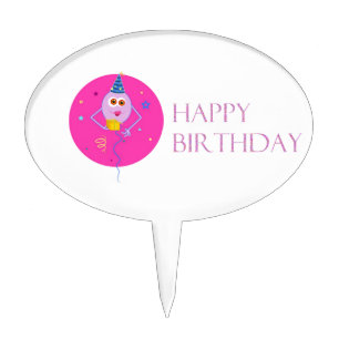 Pink Happy Birthday Balloons Cake Topper