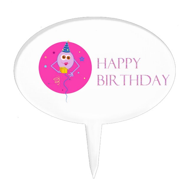 Pink Happy Birthday Balloons Cake Topper (Front)