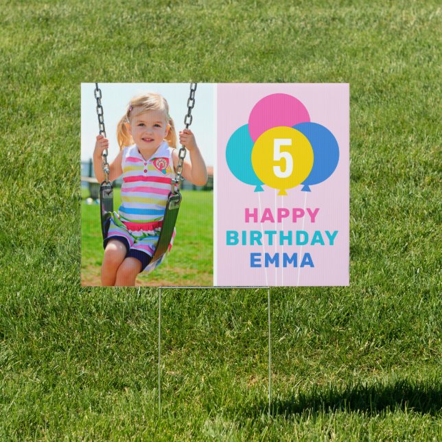Pink Happy Birthday Balloons for Girl Photo Sign (Insitu)