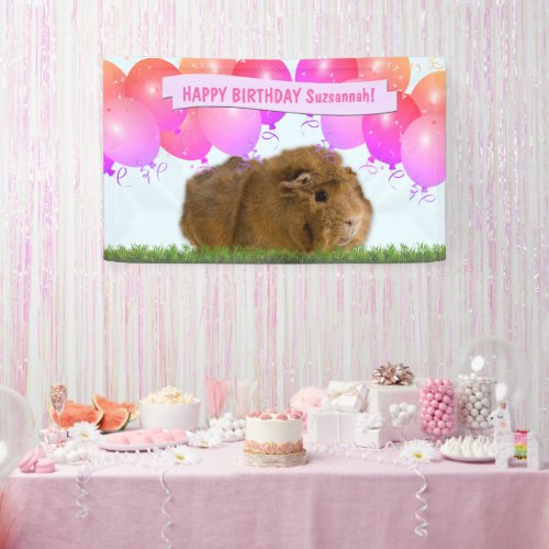 Pink Happy Birthday Balloons Ginger Guinea Pig  Ba Banner