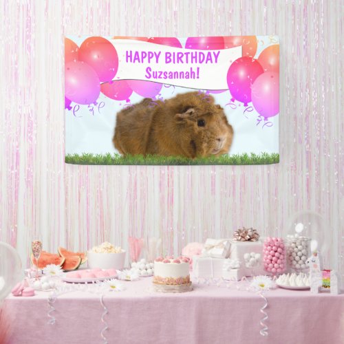 Pink Happy Birthday Balloons Ginger Guinea Pig  Banner