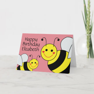 Pink Happy Birthday Bumble Bee Personalized Card