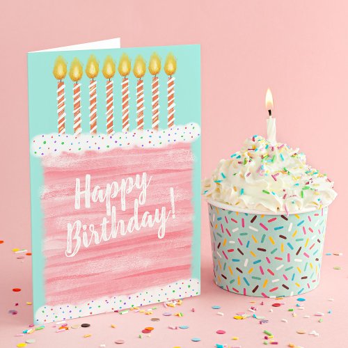 Pink Happy Birthday Cake and Candles  Thank You Card