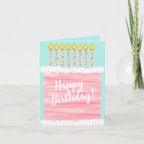 Pink Happy Birthday Cake and Candles  Thank You Card