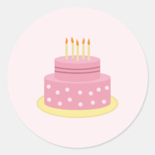 Pink Happy Birthday Cake Gift Tag, Girl Birthday Classic Round Sticker