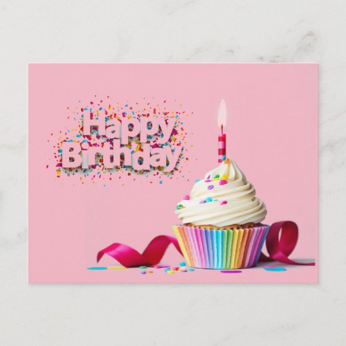 Pink Happy Birthday Cupcake Postcard