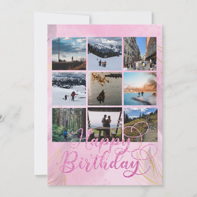 Pink Happy Birthday Custom Photo Flat Card (Front)