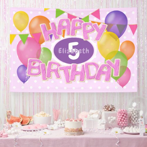 pink happy birthday cutout cookies balloons banner
