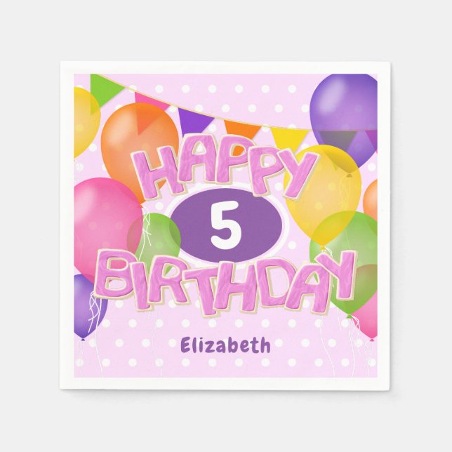 pink happy birthday cutout cookies w balloons napkins (Front)