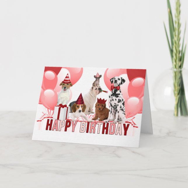 Pink Happy Birthday Dogs Trendy Card (Front)