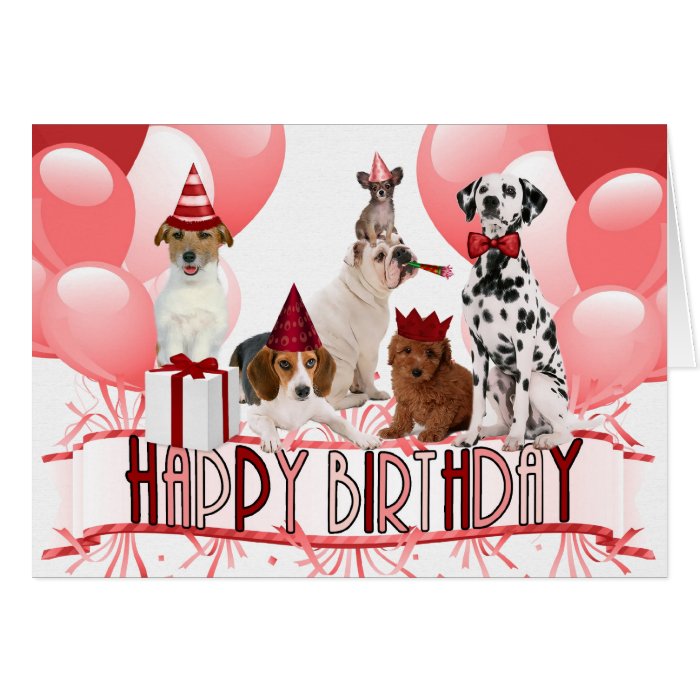 Pink Happy Birthday Dogs Trendy Greeting Cards