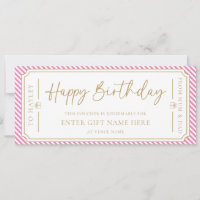 Pink Happy Birthday Gift Voucher Card