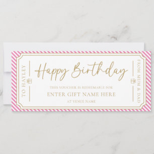 Pink Happy Birthday Gift Voucher Card