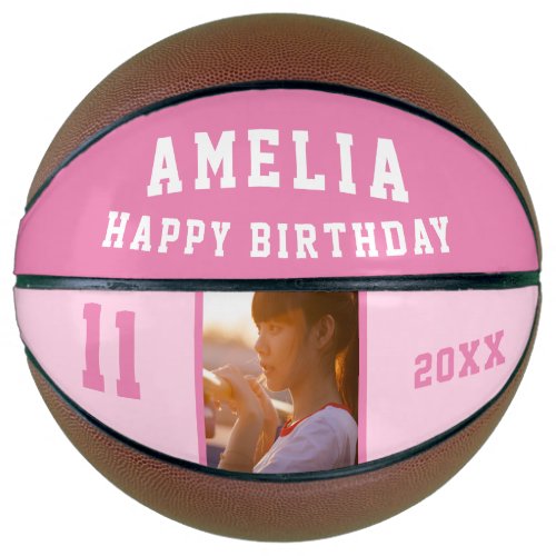 Pink Happy Birthday Girl Photo Basketball