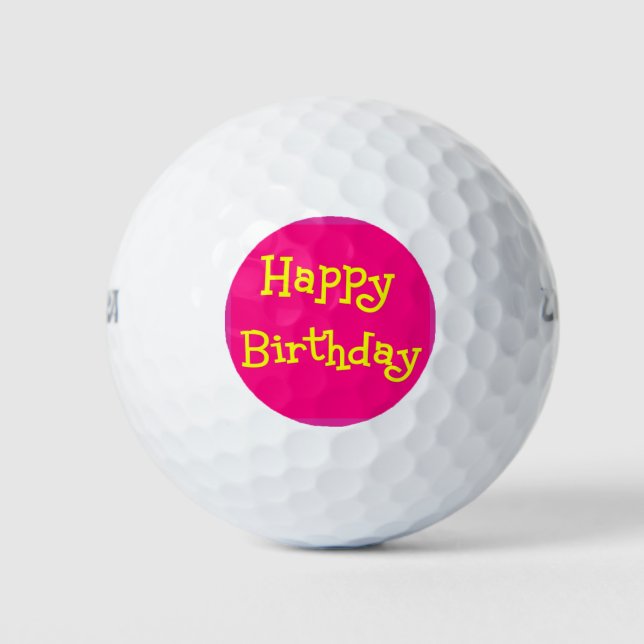 Pink Happy Birthday Golfer Golf Balls (Front)