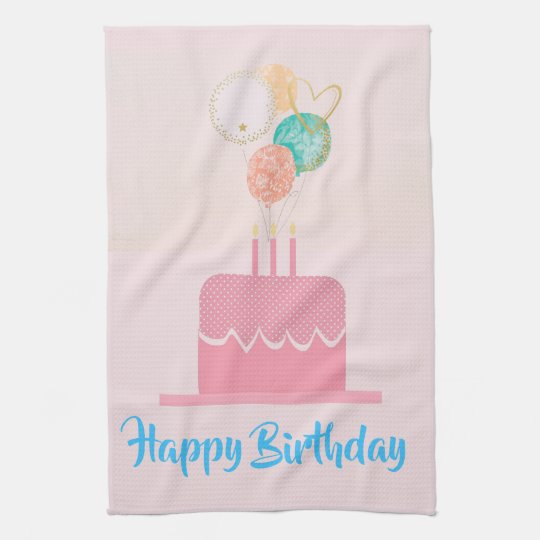 Pink Happy Birthday Kitchen Towel