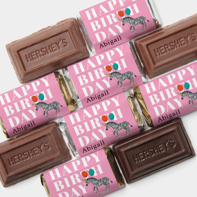 Pink Happy Birthday Party Animal Zebra Hershey's Miniatures (Assorted)