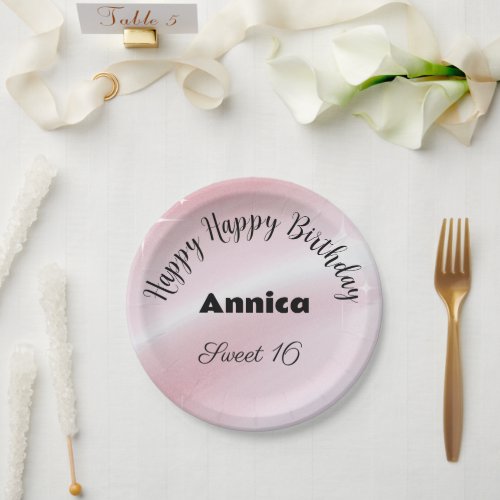 Pink Happy Birthday Sweet 16 Party Paper Plate