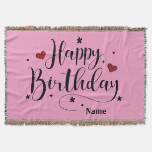 Pink Happy Birthday  Throw Blanket