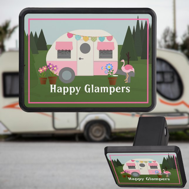 Pink Happy Camper Glampers Hitch Cover (Creator Uploaded)