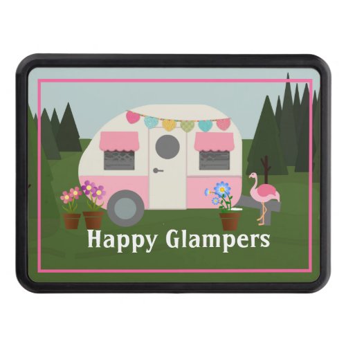 Pink Happy Camper Glampers Hitch Cover