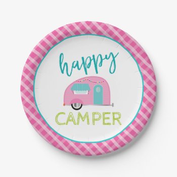 Pink Happy Camper Paper Plates by modernmaryella at Zazzle