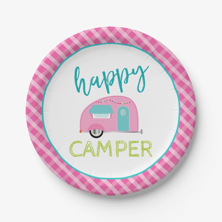 Pink Happy Camper Paper Plates | Zazzle