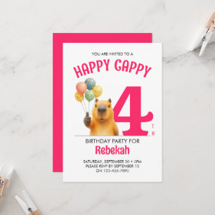Pink HAPPY CAPPY Custom Capybara 4th Birthday Invitation