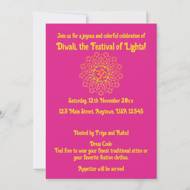 Pink Happy Diwali - Celebration Invitation (Front)
