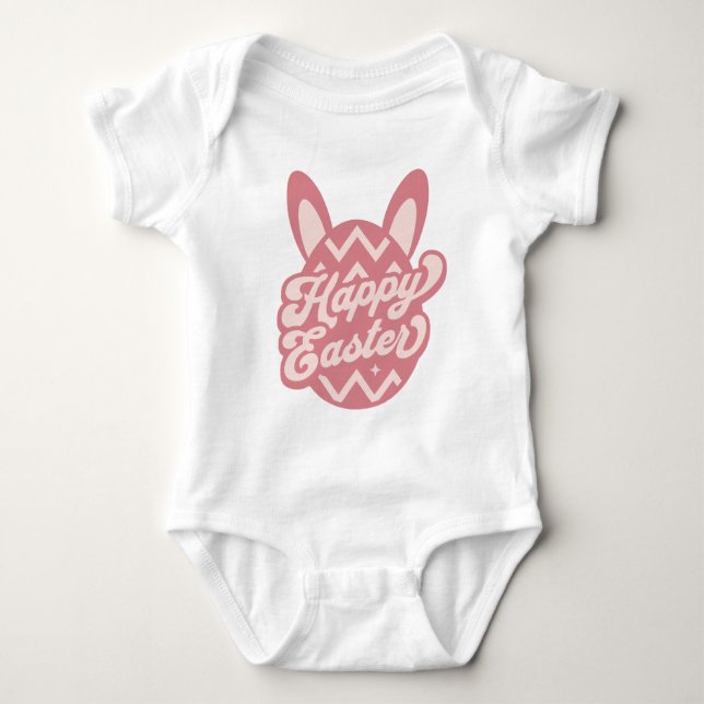 Pink Happy Easter Bunny  Baby Bodysuit (Front)