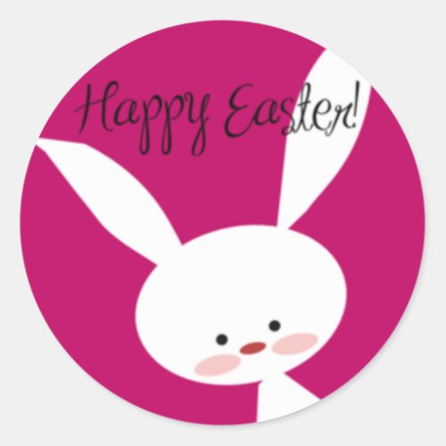 Pink Happy Easter Bunny Classic Round Sticker