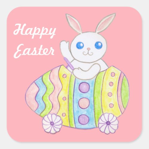 Pink Happy Easter Stickers