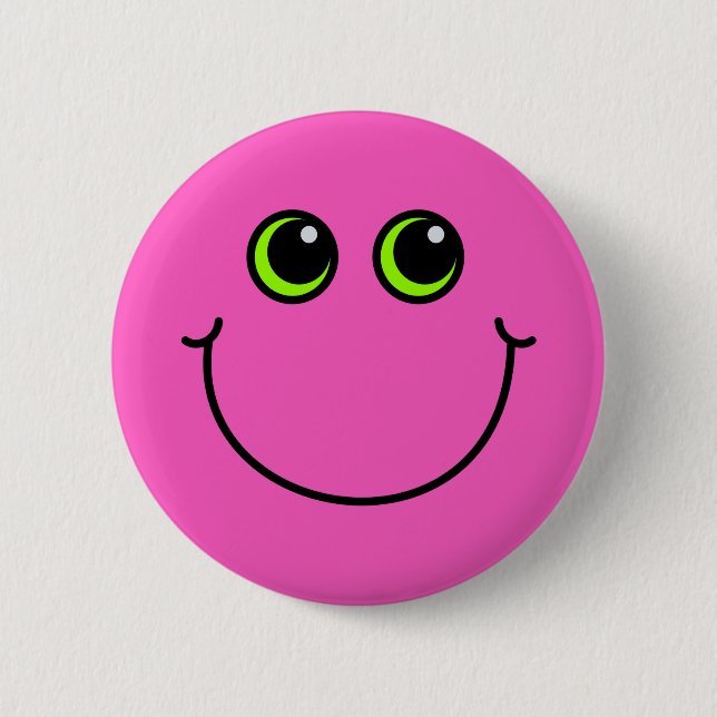 Pink Happy Emoji Face Button (Front)