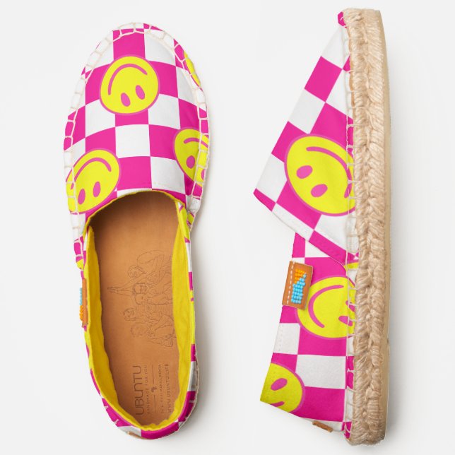 pink happy face check groovy espadrilles (Side)