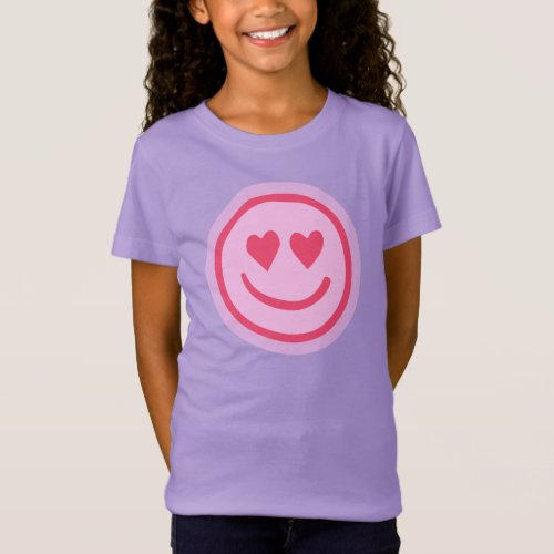 Pink happy face red heart eyes purple shortsleeve  T_Shirt