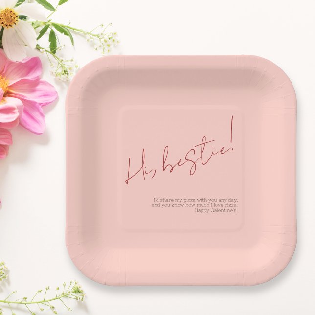 Pink Happy Galentine Minimalist Modern Bestie Paper Plates (Pink Happy Galentine Minimalist Modern Bestie Paper Plates)