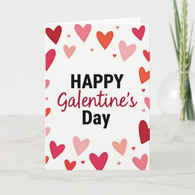Pink Happy Galentines Day Card (Front)