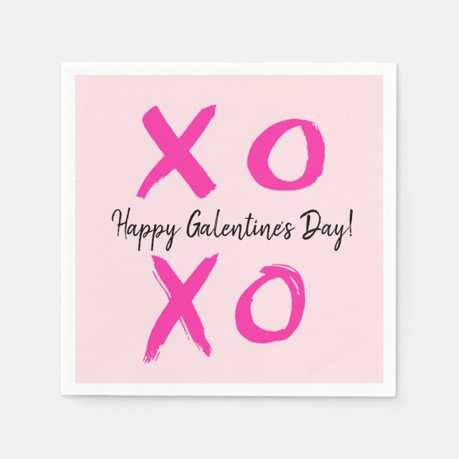Pink Happy Galentine's day XOXO Valentine's Napkins (Front)
