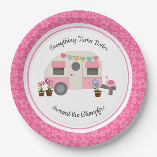 Pink Happy Glamper Party Paper Plate