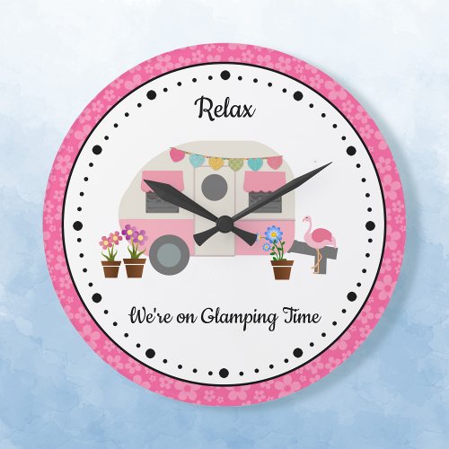 Pink Happy Glamper Time Acrylic Wall Clock
