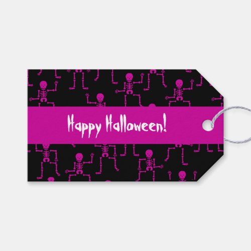 Pink Happy Halloween Dancing Skeletons Pattern Gift Tags