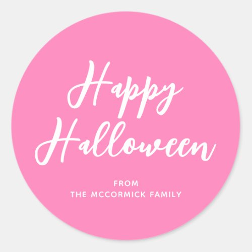 Pink Happy Halloween Modern Script Typography Classic Round Sticker