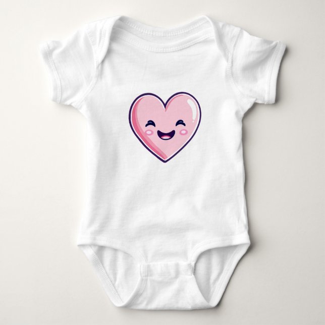 pink happy heart  baby bodysuit (Front)