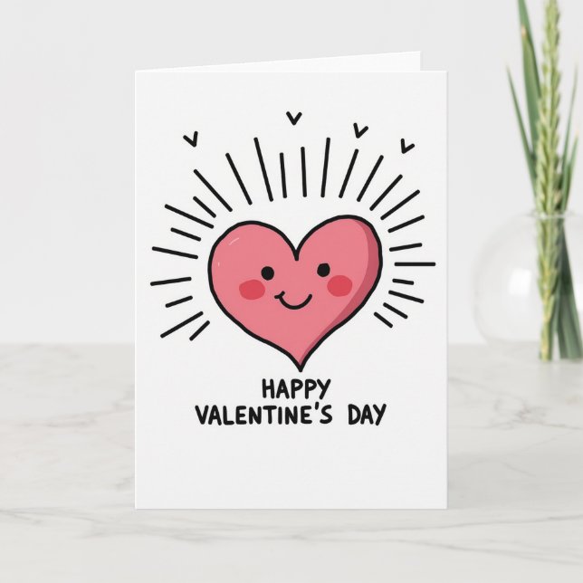 Pink Happy Heart Valentines Day Card (Front)