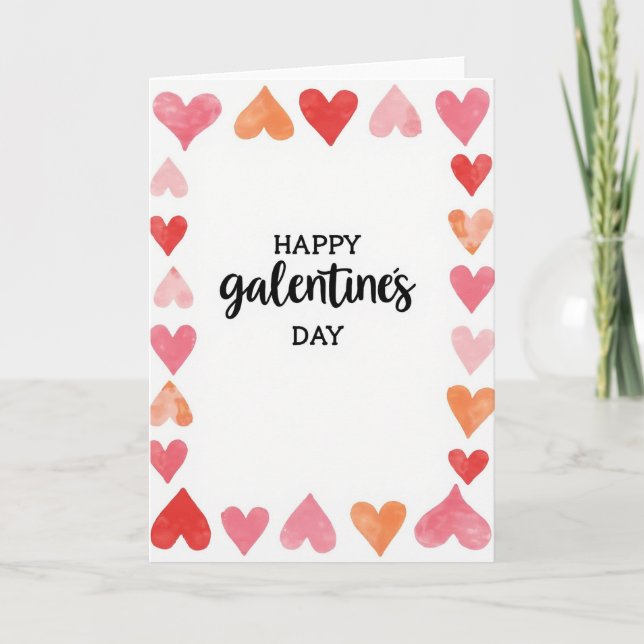 Pink Happy Hearts Galentines Day Card (Front)