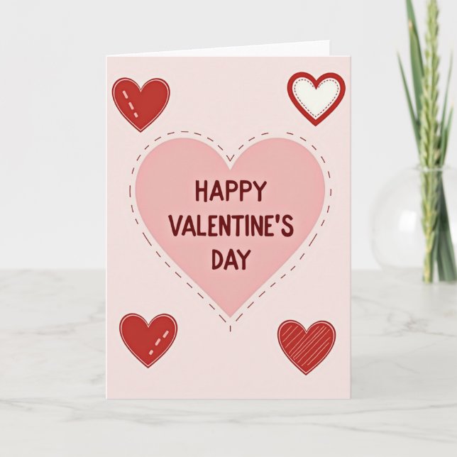 Pink Happy Hearts Valentines Card (Front)