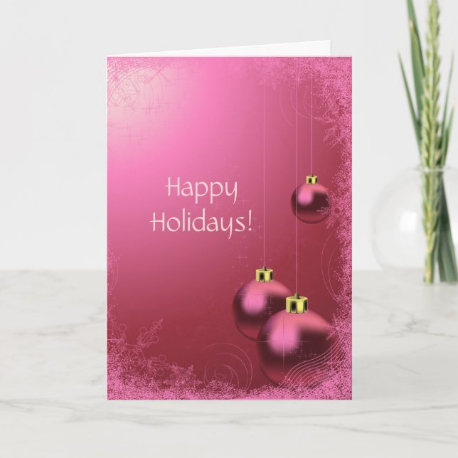 Pink Happy Holidays Greeting Card (Front)