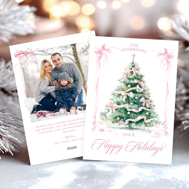 Pink Happy Holidays Photo Card (Creator Uploaded)