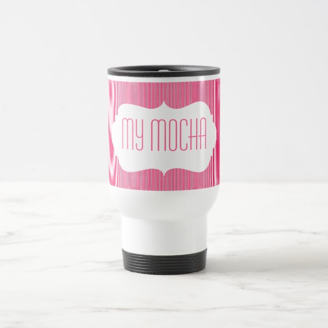 Pink Happy Ice Cream Stripes Monogram Fun Travel Mug (Center)