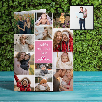 Pink Happy Mother's Day 12 Photo Collage Big Card by Paperpaperpaper at Zazzle